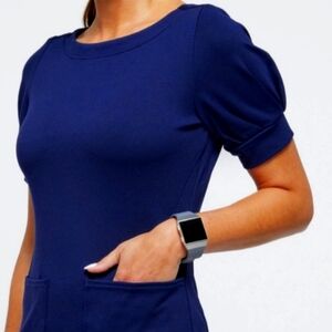 Jaanuu Women's Top in Navy Blue Puff Sleeve